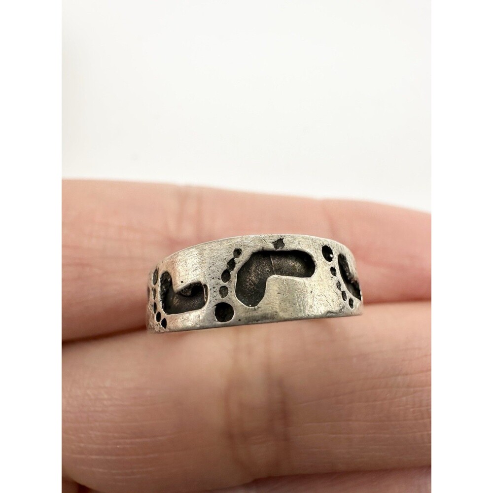 925 Sterling Silver Footprint Open Band Ring Size 4